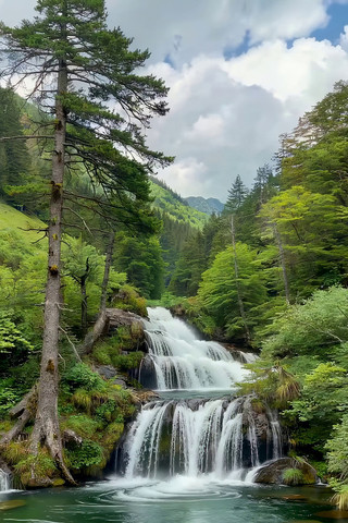 山林间瀑布自然风景 山林间瀑布自然风景