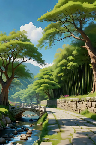 山林间石桥小溪风景画面 山林间石桥小溪风景画面