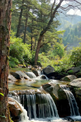 山林间溪流瀑布自然景观 山林间溪流瀑布自然景观