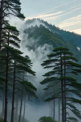 山林间云雾缭绕的树木风景 山林间云雾缭绕的树木风景