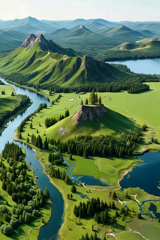 山峦河流森林自然风光全景 山峦河流森林自然风光全景