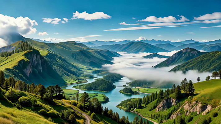 山峦河流自然风光全景 山峦河流自然风光全景