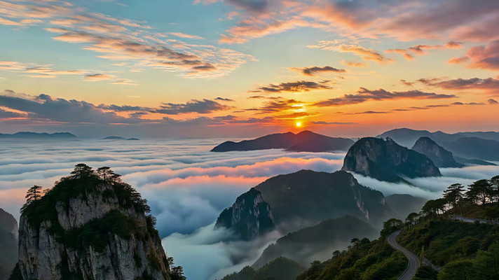 山峦云海日出自然风光 山峦云海日出自然风光