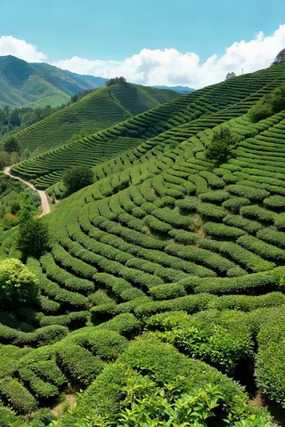 山坡上的整齐茶园景观 山坡上的整齐茶园景观