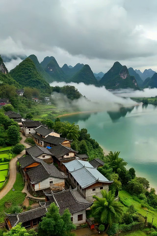 山水间的传统村落俯瞰 山水间的传统村落俯瞰