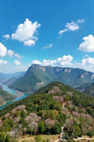 山水间中式建筑航拍风景 山水间中式建筑航拍风景