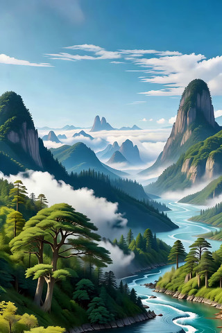 山水自然风光3D渲染素材 山水自然风光3D渲染素材