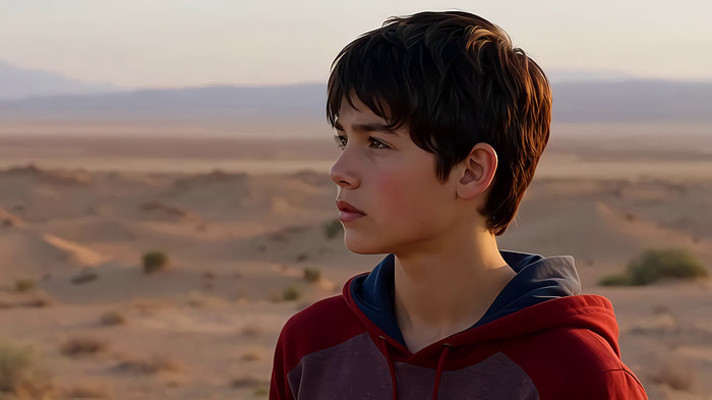 少年沙漠中侧立远望 少年沙漠中侧立远望