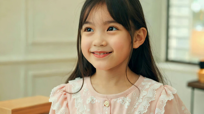 室内小女孩甜美微笑特写 室内小女孩甜美微笑特写