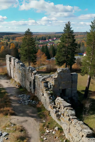 石砌遗迹与秋日森林风光 石砌遗迹与秋日森林风光
