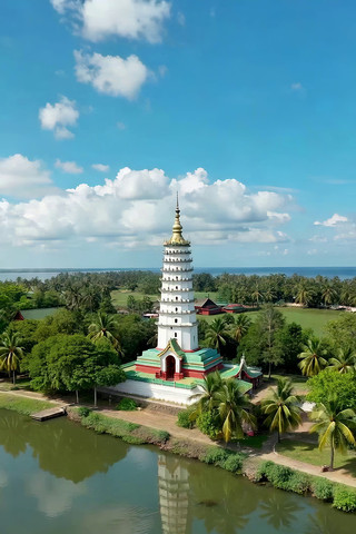 水边宝塔景观航拍 水边宝塔景观航拍