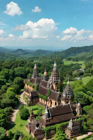 泰国寺庙建筑航拍全景 泰国寺庙建筑航拍全景