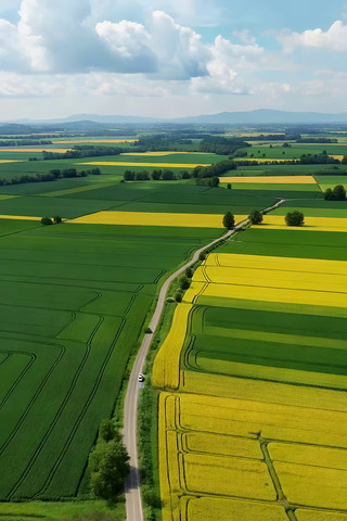田野间公路航拍全景 田野间公路航拍全景