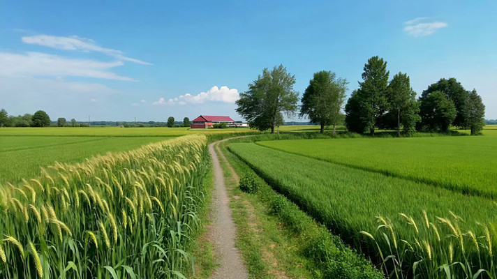 田野间小路旁的绿色农田 田野间小路旁的绿色农田