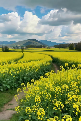 田野间油菜花海自然风光 田野间油菜花海自然风光