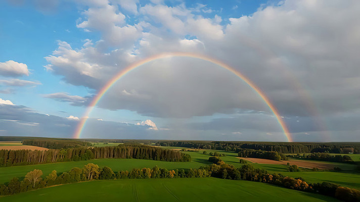田野上空彩虹全景 田野上空彩虹全景