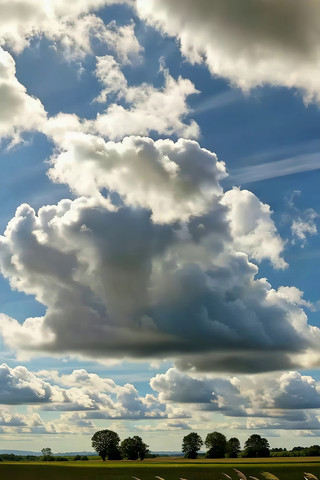 田野上空蓝天白云风景 田野上空蓝天白云风景