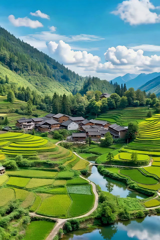 梯田村庄自然风光素材 梯田村庄自然风光素材