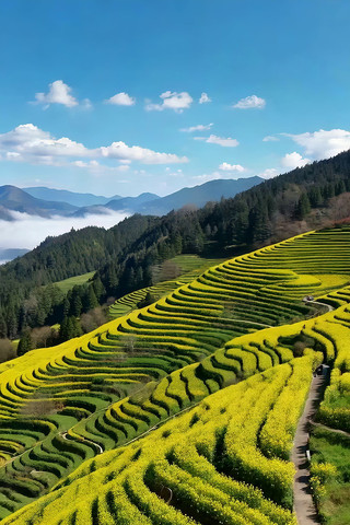 梯田油菜花自然风光 梯田油菜花自然风光