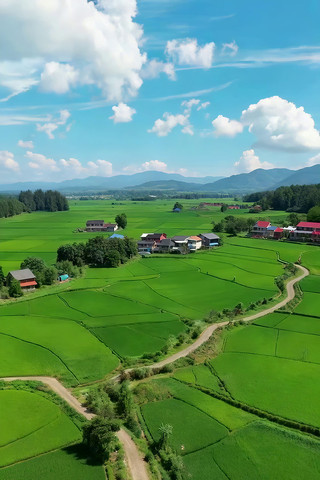 乡村稻田航拍全景 乡村稻田航拍全景