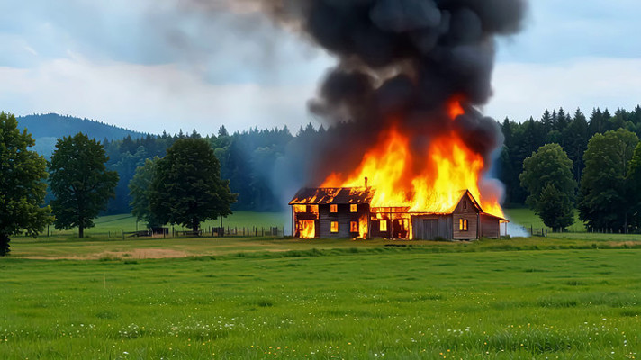 乡村木屋燃烧场景 乡村木屋燃烧场景