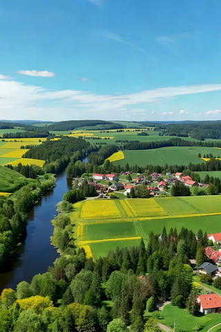 乡村田园河流自然风光俯瞰 乡村田园河流自然风光俯瞰