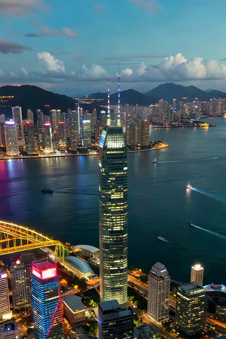 香港城市建筑夜景航拍 香港城市建筑夜景航拍