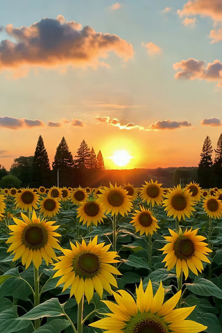 向日葵田夕阳风景 向日葵田夕阳风景