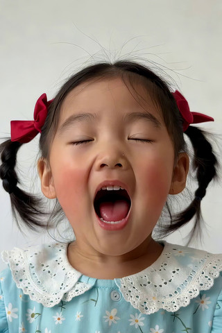 小女孩扎双马尾张嘴表情特写 小女孩扎双马尾张嘴表情特写