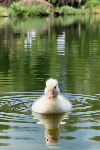 小鸭子池塘水面游泳画面 小鸭子池塘水面游泳画面