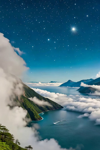 星空下的山水云海自然风光 星空下的山水云海自然风光