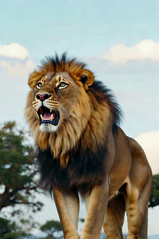 雄狮站立岩石仰头吼叫 雄狮站立岩石仰头吼叫