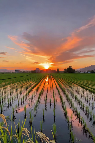 夕阳下的稻田风光 夕阳下的稻田风光
