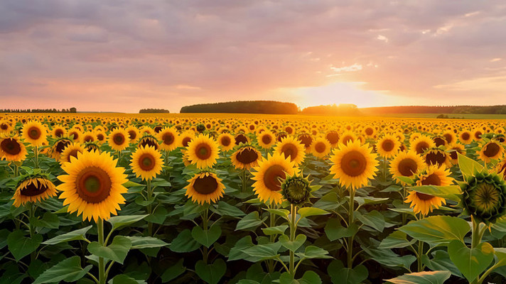 夕阳下向日葵花田景观 夕阳下向日葵花田景观