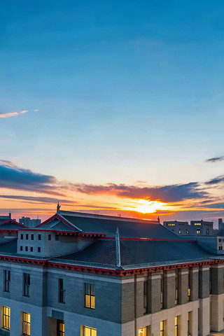 夕阳下中式风格建筑全景 夕阳下中式风格建筑全景