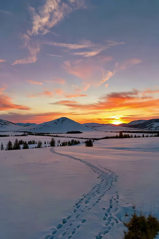雪地日落自然风光 雪地日落自然风光