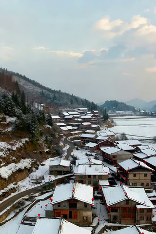雪后乡村民居俯瞰 雪后乡村民居俯瞰