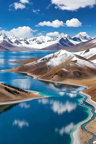 雪山湖泊自然风光全景 雪山湖泊自然风光全景