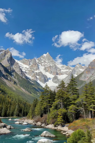 雪山森林河流自然风景 雪山森林河流自然风景