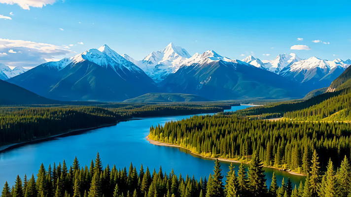 雪山森林湖泊自然风光 雪山森林湖泊自然风光