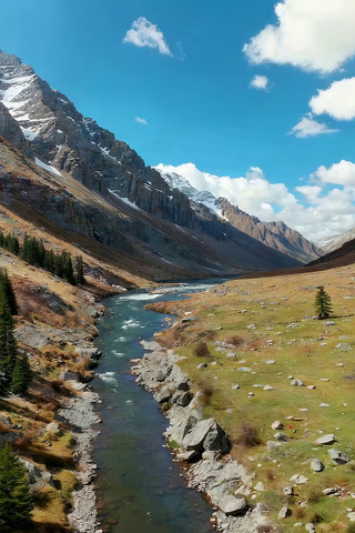 雪山下的河谷自然风光 雪山下的河谷自然风光