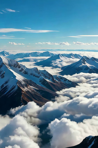 雪山云海高空俯瞰景象 雪山云海高空俯瞰景象