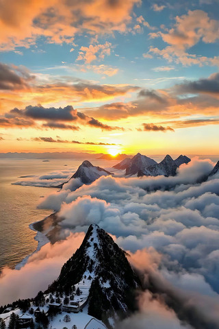 雪山云海日出全景 雪山云海日出全景