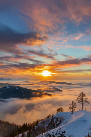 雪山云海日出自然风光 雪山云海日出自然风光