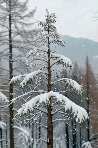 雪中挺拔的松树 雪中挺拔的松树