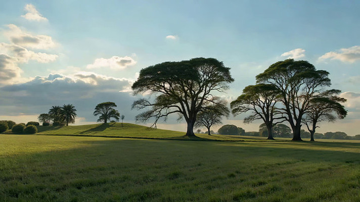 阳光照耀下的草地树木景观 阳光照耀下的草地树木景观