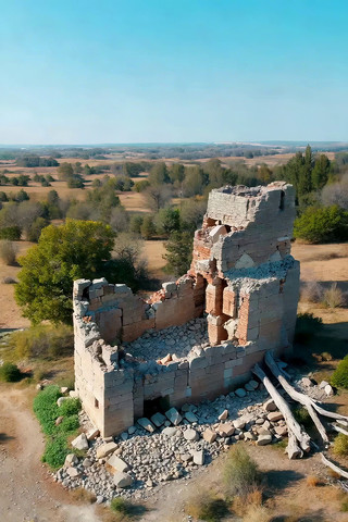 野外古迹废墟航拍画面 野外古迹废墟航拍画面