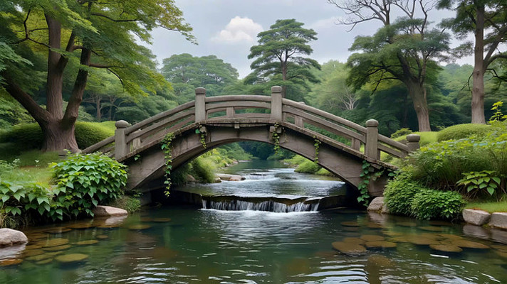 园林石桥流水自然风光 园林石桥流水自然风光