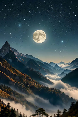 月夜下的山间景色 月夜下的山间景色
