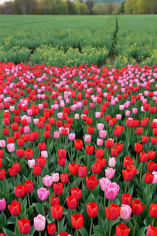 郁金香花海田园景色 郁金香花海田园景色